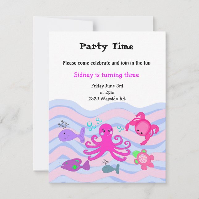 Convite de Aniversário Meninas Sob o Mar (Frente)