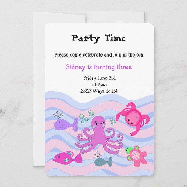 Convite de Aniversário Meninas Sob o Mar (Frente)