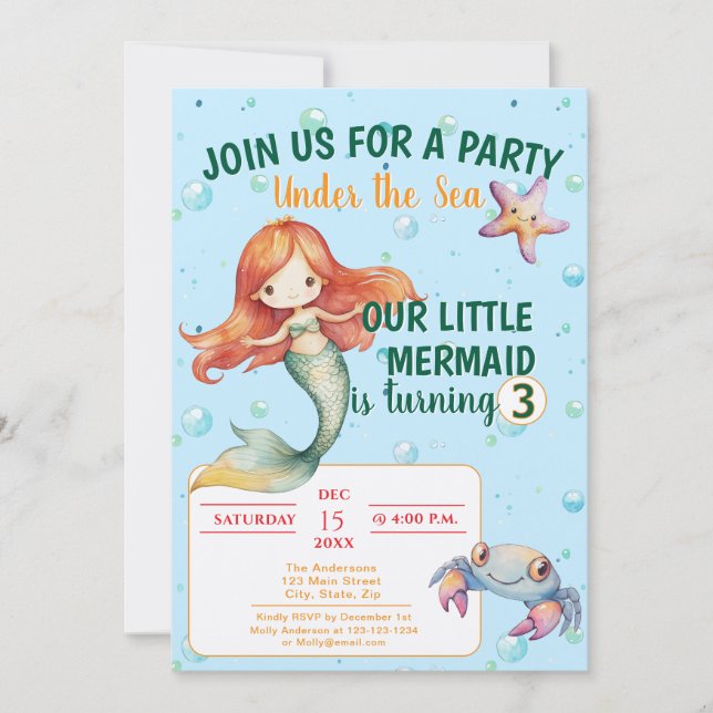 Convite de aniversário Mermaid (Frente)