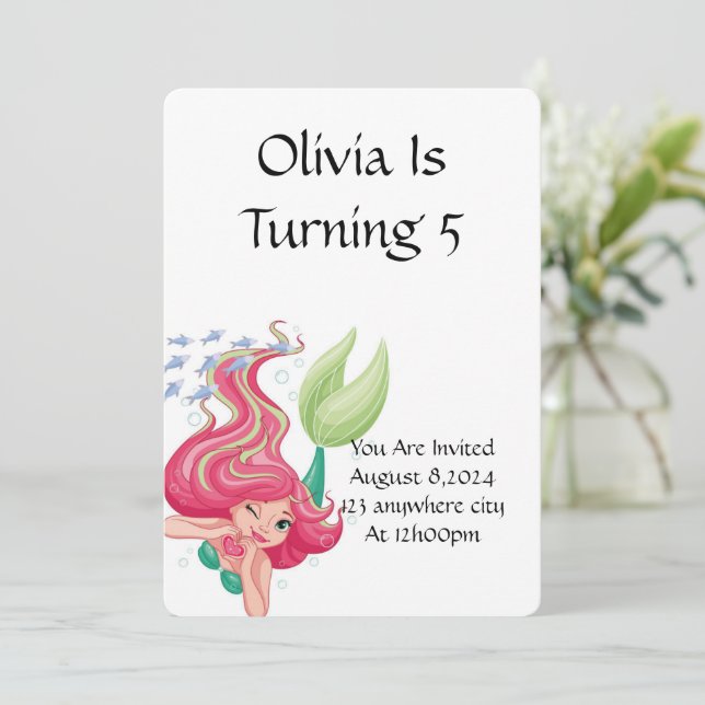 CONVITE DE ANIVERSÁRIO MERMAID PARA GAROTAS (Em pé/Frente)