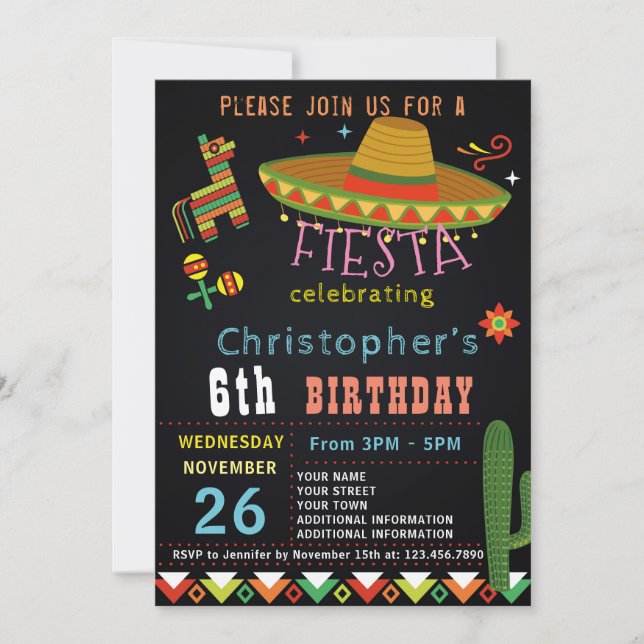 CONVITE DE ANIVERSÁRIO MEXICAN FIESTA | FESTA (Frente)