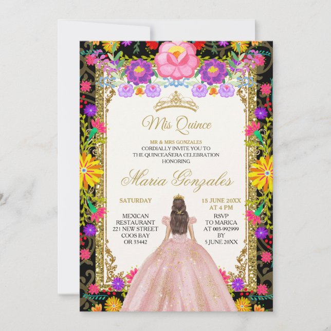 Convite de Aniversário Mexicano Blush Pink Dess Fu (Frente)
