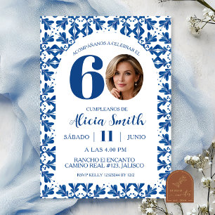 Convite de aniversário mexicano Talavera azul com