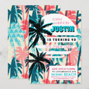 convite de aniversário Miami dos anos 80