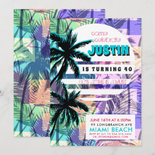 convite de aniversário Miami dos anos 80