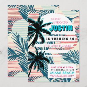 convite de aniversário Miami dos anos 80