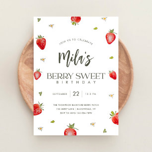 Convite de Aniversário Minimalista Berry Sweet