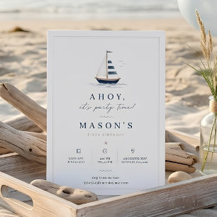 Convite de Aniversário Minimalista de Barco à Vela