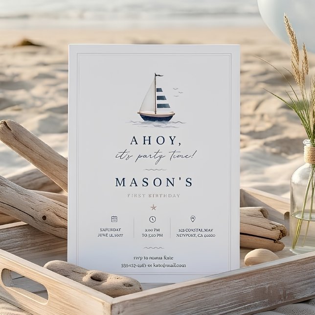 Convite de Aniversário Minimalista de Barco à Vela (Criador carregado)