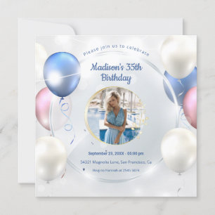 Convite de aniversário minimalista de foto persona