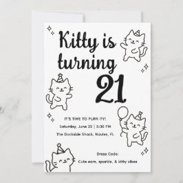 Convite de Aniversário Minimalista de Gatinho Rabi