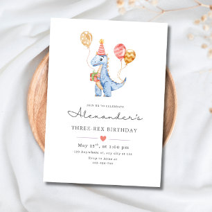 Convite de Aniversário Minimalista do Dinosaur Trê