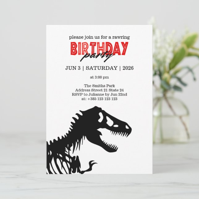 Convite de aniversário Minimalista T-Rex (Em pé/Frente)