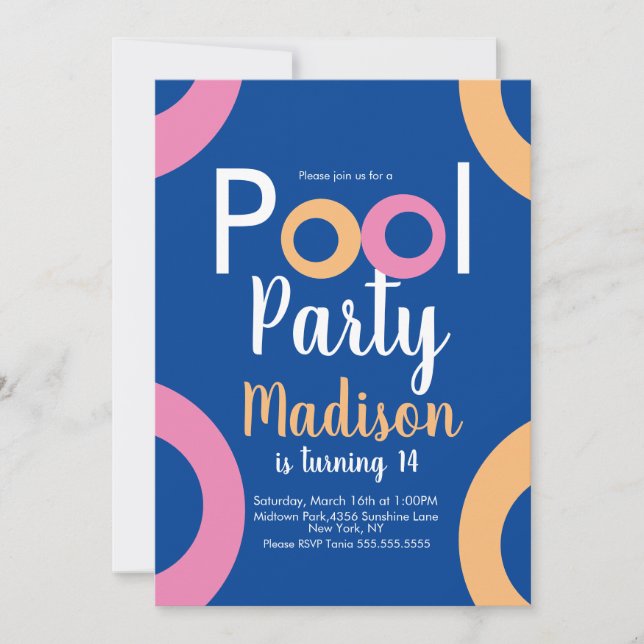 Convite de Aniversário Mínimo para Festa na Piscin (Frente)