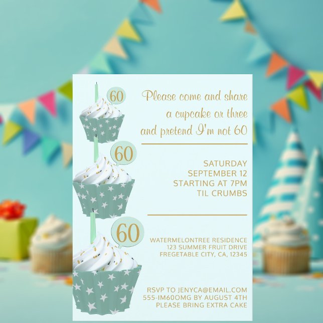 Convite de aniversário Mint 60th (Cupcakes! Add your party details)