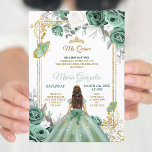 Convite de Aniversário Mis Quince Dusty Green & Wh<br><div class="desc">Mis Quince Sage Green & White Birthday Convite Mis Quince Anos,  15 Birthday</div>