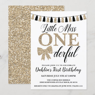 Convite de Aniversário Miss Onederful, Preto e Dou