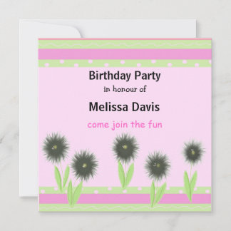 Convite de Aniversário Modernas Flores e Listras