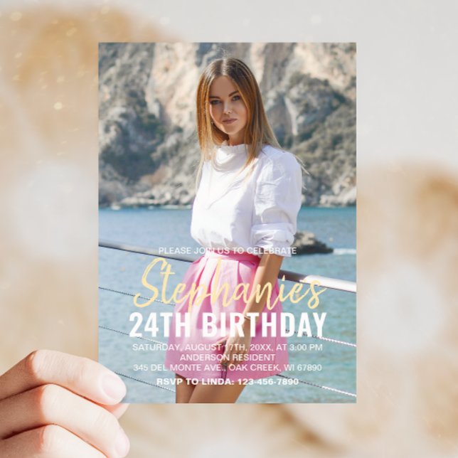 Convite de aniversário moderno com foto personaliz (Make your celebration unforgettable with a custom birthday invite—personalized, stylish, and unique!)