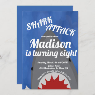 Convite de aniversário moderno de Shark Themed