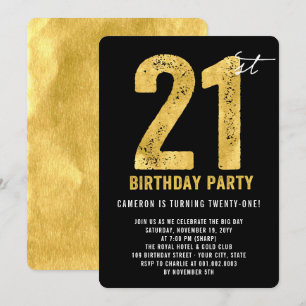 Convite de Aniversário Moderno Gold Twenty One 21