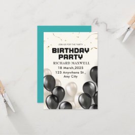 Convite de aniversário Moderno Preto E Branco