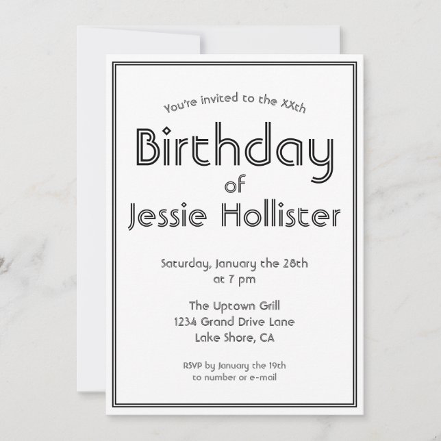 Convite de Aniversário Moderno QUALQUER IDADE | Pr (Frente)