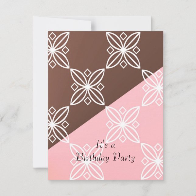Convite de Aniversário Moderno Rosa e Chocolate (Frente)