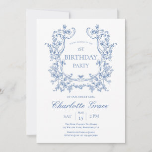 Convite de Aniversário Monograma Toile Azul Empoei