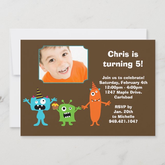 Convite de aniversário Monster (Frente)