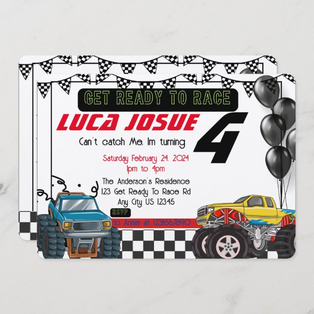 Convite de aniversário Monster Truck (Frente/Verso)