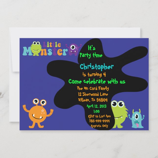 Convite de aniversário Monstro (Frente)