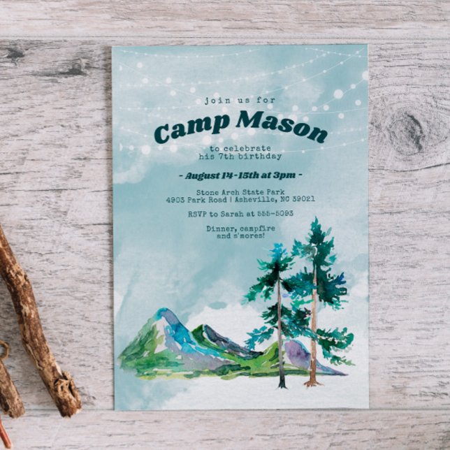Convite de Aniversário Montanha de Acampamento (Criador carregado)