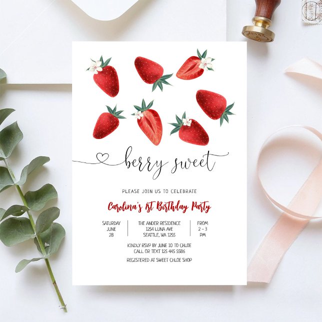 Convite de Aniversário Morango Doce Morango (Criador carregado)