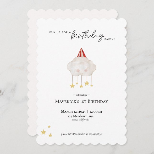 Convite de aniversário na Nuvem (Frente/Verso)