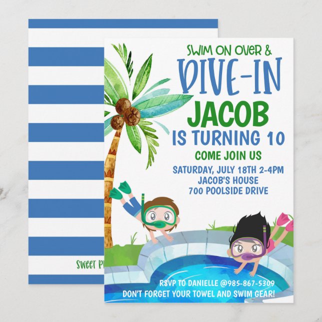 Convite de Aniversário na Piscina (Frente/Verso)