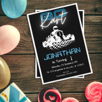 Convite de aniversário Neon Black Go-Kart