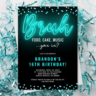 Convite de Aniversário Neon Bruh Adolescente