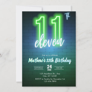 Convite de aniversário Neon Décimo Primeiro
