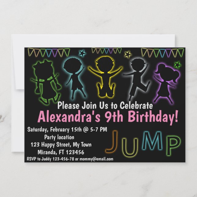 convite de aniversário Neon Jump (Frente)