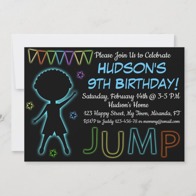 convite de aniversário Neon Jump (Frente)