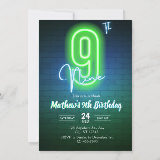 Convite de aniversário neon nono