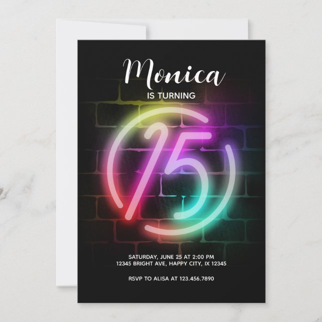 Convite de aniversário Neon para 15 de menina Aniv (Frente)
