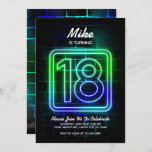 Convite de aniversário Neon para Boy 18th Birthday<br><div class="desc">Menino 18.º convite de aniversário para Neon ou Glow na Festa de aniversário temática Escura</div>