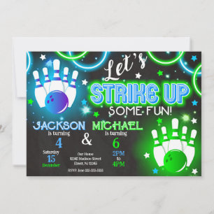 Convite de Aniversário Neon para Menino Jogar Boli