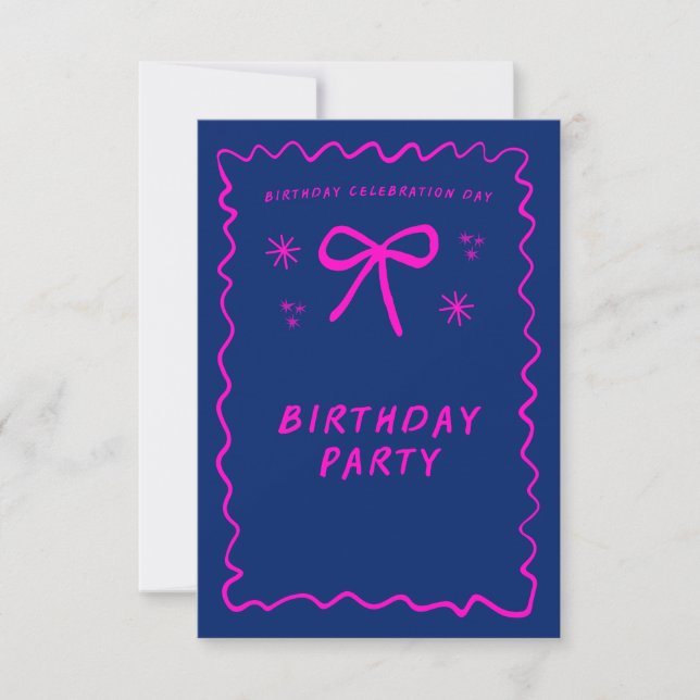 Convite de Aniversário Neon Rosa Personalizável (Frente)