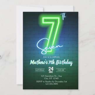 Convite de aniversário Neon Seventh