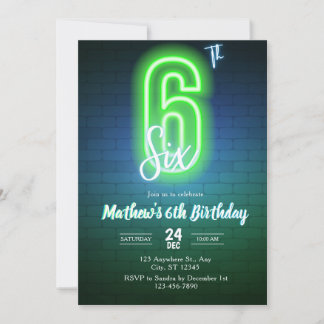 Convite de aniversário Neon Sixth