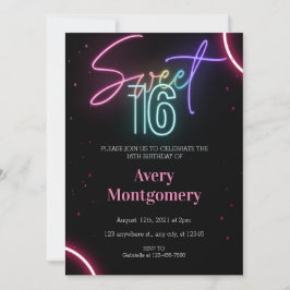 Convite de Aniversário Neon Sweet 16