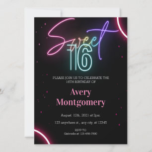 Convite de Aniversário Neon Sweet 16